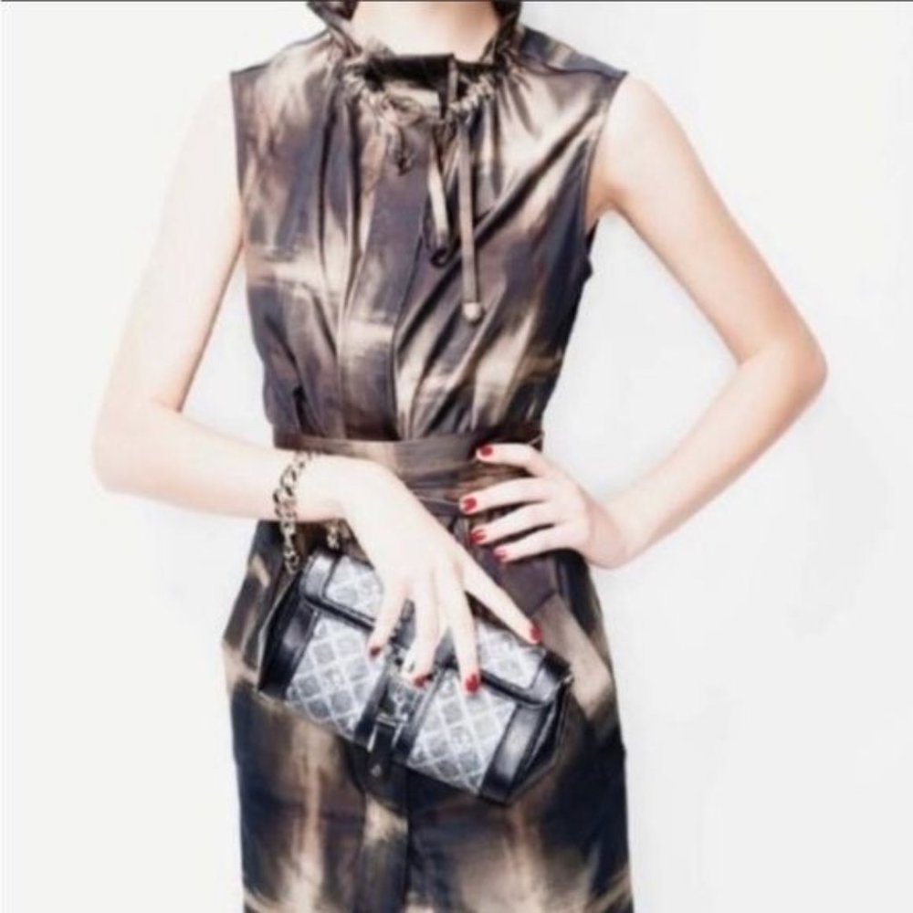 L.A.M.B. Fall 2007 taffeta snap front black and brown dress size 8